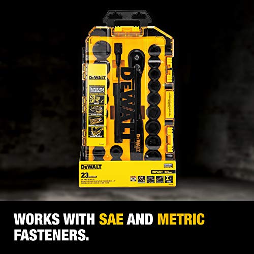 DEWALT Impact Socket Set, 23-Piece, 1/2 Drive Metric/SAE DWMT74739