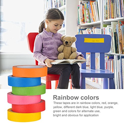 DEWEL Bright Colored Masking Tape,6 Pack 1 Inch 22 Yard Rolls Boar...