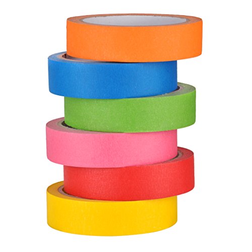 DEWEL Bright Colored Masking Tape,6 Pack 1 Inch 22 Yard Rolls Boar...