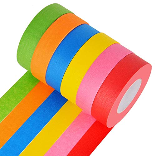DEWEL Bright Colored Masking Tape,6 Pack 1 Inch 22 Yard Rolls Boar...