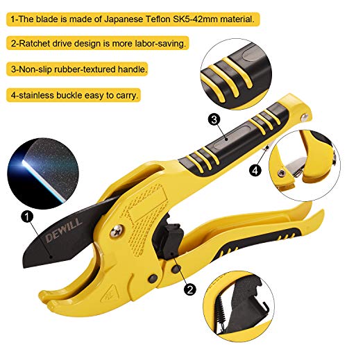 DEWILL Ratchet PVC Pipe Cutters, One-hand Fast Pipe Cutting Tool, ...