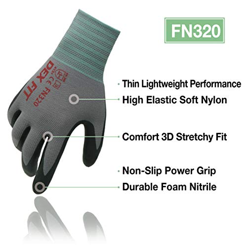 DEX FIT Nitrile Work Gloves FN320, 3D Comfort Stretch Fit, Power G...