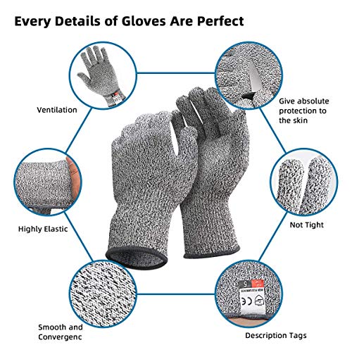 DEYAN Cut Resistant Gloves - 2 Pairs Food Grade Safety Cutting Glo...