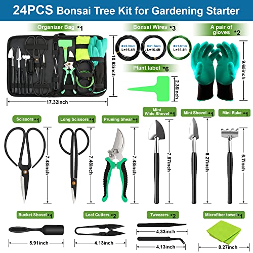 Bonsai Tools Kit- 24 PCS Bonsai Tree Kit Tools for Beginners, Bons...
