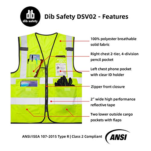 Dib Safety Vest Reflective ANSI Class 2, High Visibility Vest with...