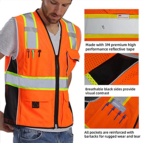 Dib Safety Vest Reflective Orange Mesh, High Visibility Vest with ...