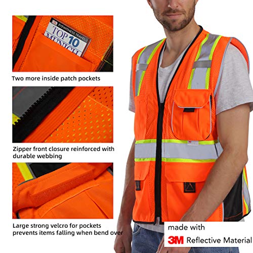 Dib Safety Vest Reflective Orange Mesh, High Visibility Vest with ...