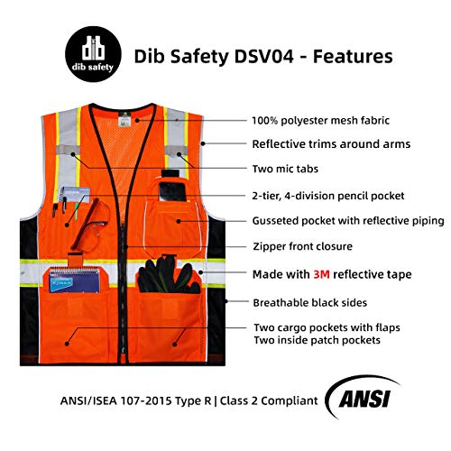 Dib Safety Vest Reflective Orange Mesh, High Visibility Vest with ...