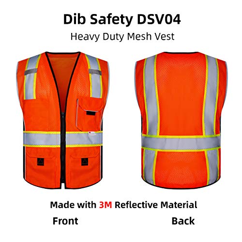 Dib Safety Vest Reflective Orange Mesh, High Visibility Vest with ...