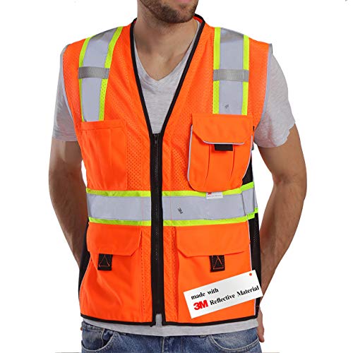 Dib Safety Vest Reflective Orange Mesh, High Visibility Vest with ...