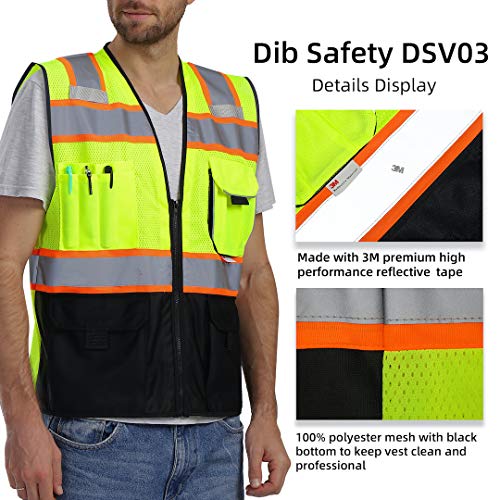 Dib Safety Vest Reflective with Pockets and Zipper, High Visibilit...