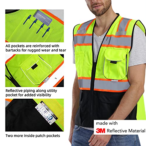 Dib Safety Vest Reflective with Pockets and Zipper, High Visibilit...