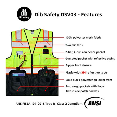 Dib Safety Vest Reflective with Pockets and Zipper, High Visibilit...