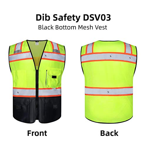Dib Safety Vest Reflective with Pockets and Zipper, High Visibilit...