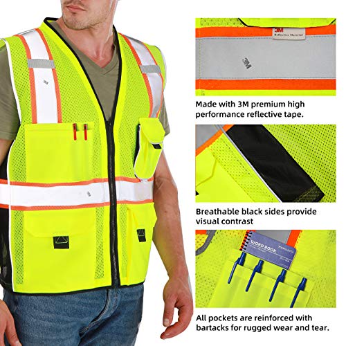 Dib Safety Vest Reflective Yellow Mesh, High Visibility Vest with ...