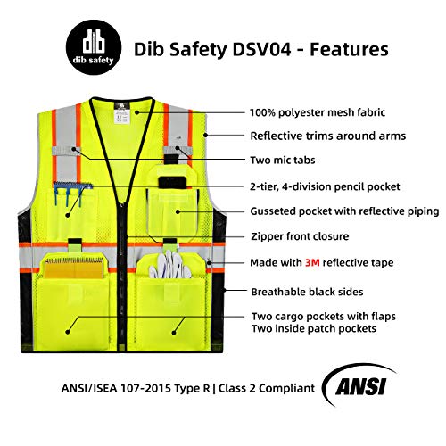 Dib Safety Vest Reflective Yellow Mesh, High Visibility Vest with ...