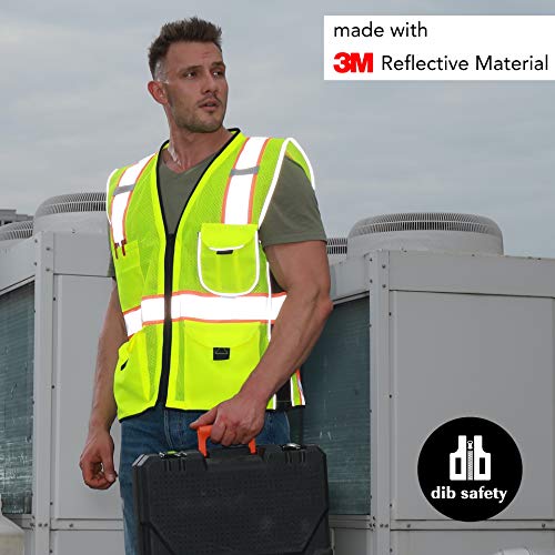 Dib Safety Vest Reflective Yellow Mesh, High Visibility Vest with ...