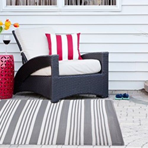 DII Reversible Indoor Woven Outdoor Rug, 4x6, Multi-Stripe Gray