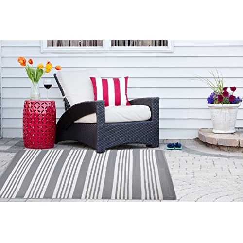 DII Reversible Indoor Woven Outdoor Rug, 4x6, Multi-Stripe Gray