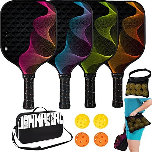 Pickle-Ball-Paddles-Set of 4 with Balls, Racket Bag, Waist Ball Ho...