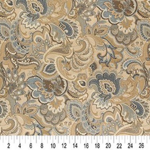 A0025A Gold Blue and Green Abstract Paisley Upholstery Fabric by T...