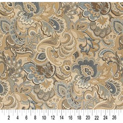 A0025A Gold Blue and Green Abstract Paisley Upholstery Fabric by T...