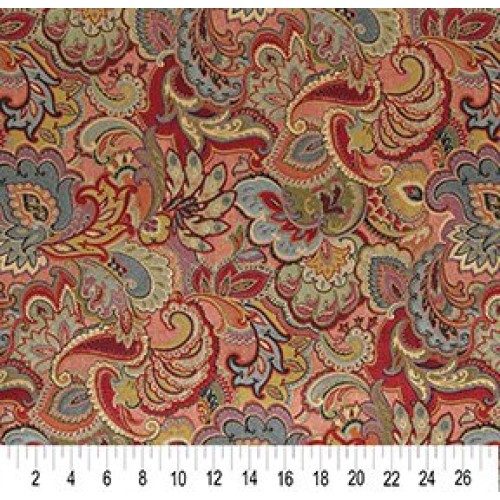 A0025B Green Blue Red and Gold Abstract Floral Upholstery Fabric b...