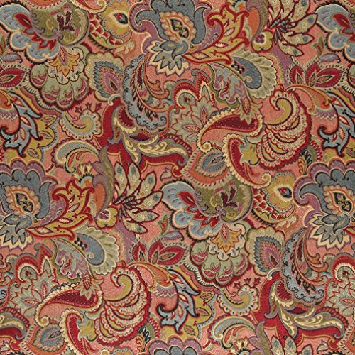 A0025B Green Blue Red and Gold Abstract Floral Upholstery Fabric b...