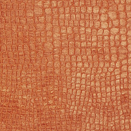 A0151D Bright Orange Textured Alligator Shiny Woven Velvet Upholst...