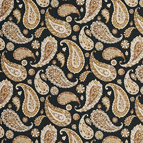 B0490A Black, Brown and Taupe Large Paisley Print Upholstery Fabri...