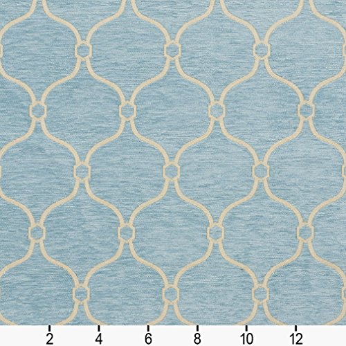B0830D Aqua Light Blue Woven Trellis Chenille Upholstery Fabric by...