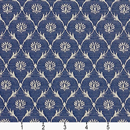B636 Navy Blue Floral Trellis Jacquard Woven Upholstery Fabric by ...