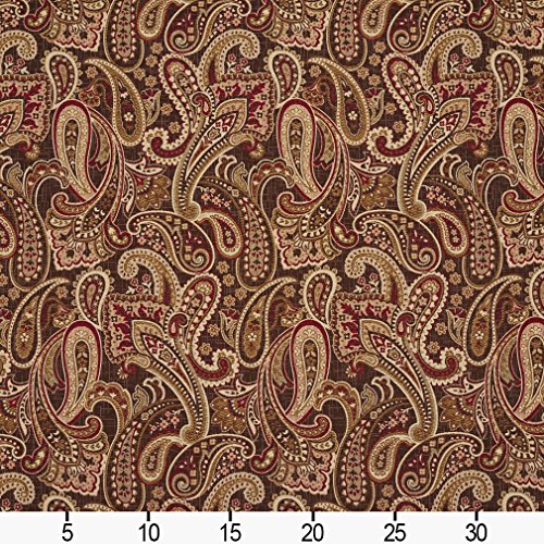 E710 Red, Gold and Brown Woven Paisley Upholstery Fabric by The Yard