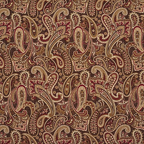 E710 Red, Gold and Brown Woven Paisley Upholstery Fabric by The Yard