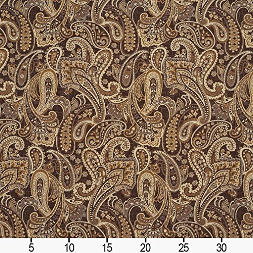 E713 Brown and Brass Woven Paisley Upholstery Fabric by The Yard