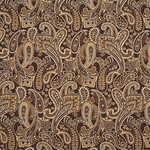 E713 Brown and Brass Woven Paisley Upholstery Fabric by The Yard