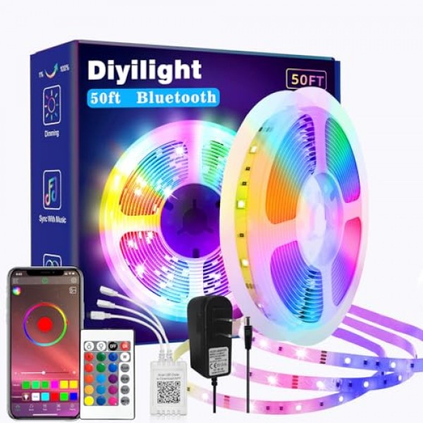 Diyilight 50FT Led Strip Lights Smart Light Strips with App Contro...