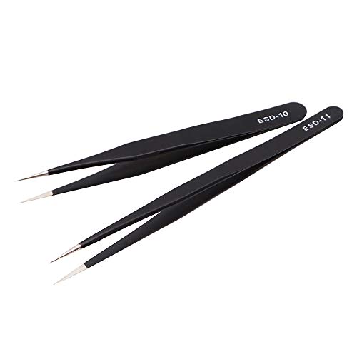 10PCS Precision ESD Tweezers Tool Kit Anti-Static Tweezers Set, An...