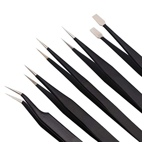 10PCS Precision ESD Tweezers Tool Kit Anti-Static Tweezers Set, An...