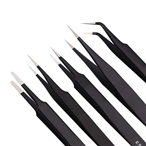10PCS Precision ESD Tweezers Tool Kit Anti-Static Tweezers Set, An...