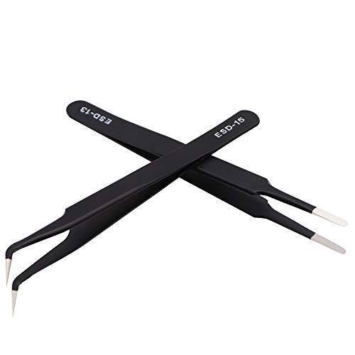 10PCS Precision ESD Tweezers Tool Kit Anti-Static Tweezers Set, An...