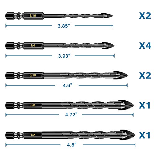 10 Pcs Masonry Drill Bits, Concrete Drill Bit Set for Tile, Brick,...