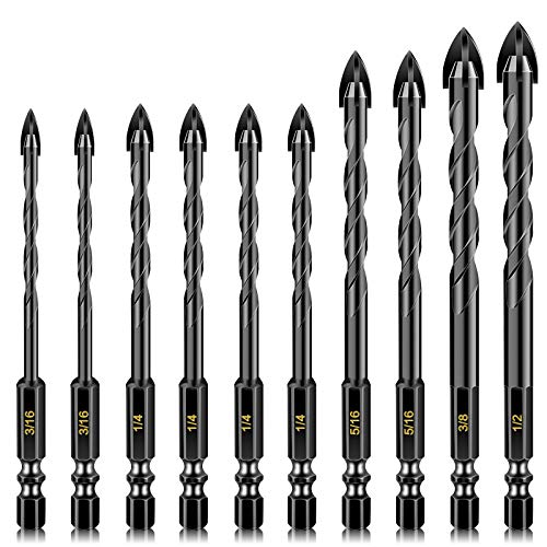10 Pcs Masonry Drill Bits, Concrete Drill Bit Set for Tile, Brick,...