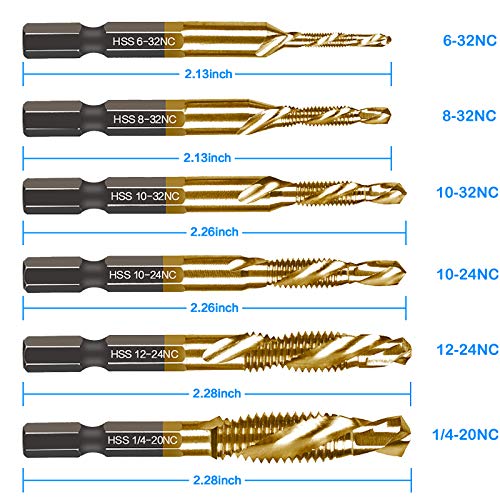 6 Packs Titanium Combination Drill & Taps Bit Set SAE 6-32nc 8-32n...