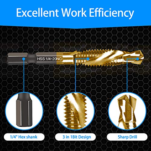 6 Packs Titanium Combination Drill & Taps Bit Set SAE 6-32nc 8-32n...