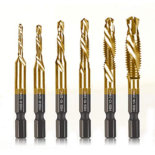 6 Packs Titanium Combination Drill & Taps Bit Set SAE 6-32nc 8-32n...