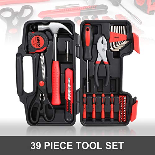 DNA MOTORING Red 39 PCs Portable TooL Kit Household Hand Toolbox G...
