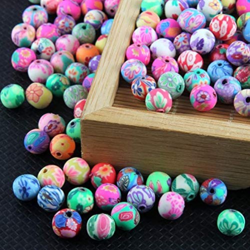 DNHCLL 100PCS 8MM Round Polymer Clay Beads Assorted Assorted Handm...