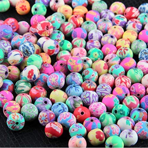 DNHCLL 100PCS 8MM Round Polymer Clay Beads Assorted Assorted Handm...