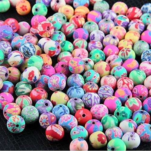 DNHCLL 100PCS 8MM Round Polymer Clay Beads Assorted Assorted Handm...